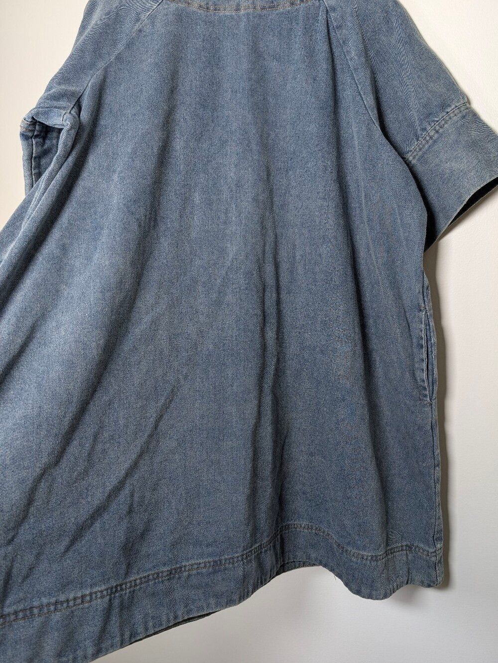 Porridge Denim Shift Dress Small Blue Relaxed A-Line Pocket Casual Boho Coastal - Picture 7 of 11